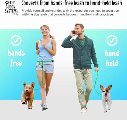 The Buddy System Hands Free Dog Leash, Adjustable Leash for Running, Jogging, Training and Service Dogs, Great for Small, Medium and Large Dogs, Made in USA (Green, Small Dog System (Large Belt))