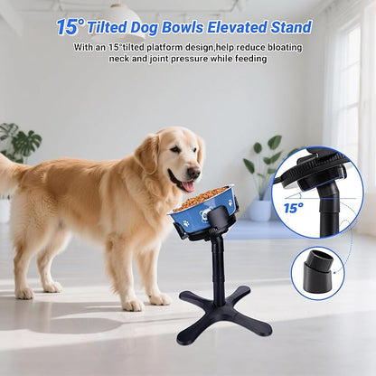 Dog Bowls,Elevated Adjustable Dog Bowl Stand with 3 Heights & Tilted Feeding Design, Raised Stand Compatible with Medium & Large Breeds(2 Pack) Black