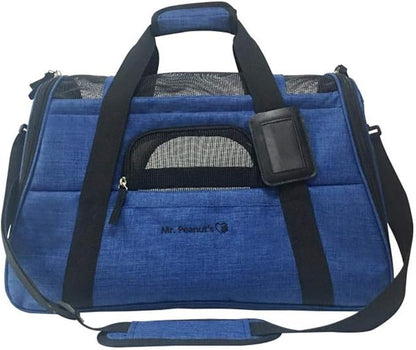Airline Approved Pet Carrier, Tall Profile Soft Sided Luxury Travel Tote with Fleece Bedding, Premium Brand Auto Self Locking Zippers, Under Seat Compatibility, Perfect for Cats and Small (Deja Blue)