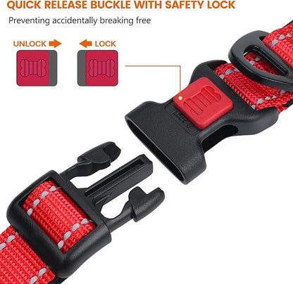Taglory Reflective Dog Collar with Safety Locking Buckle, Soft Neoprene Padded Dog Collar for Puppy Dogs, Metal D-Ring, Adjustable Nylon Neck Strap for Daily Walking, Training & Running, Red, XS