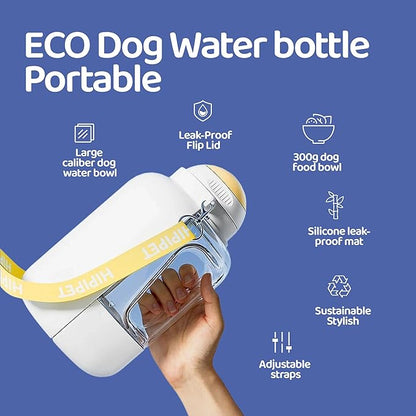 Dog Water Bottle with Food Container, 32oz Travel Dog Water Bottle (3 in 1), Leak Proof Portable Water for Dogs with Twist Dispensing, Outdoor Walking Hiking Camping Essentials