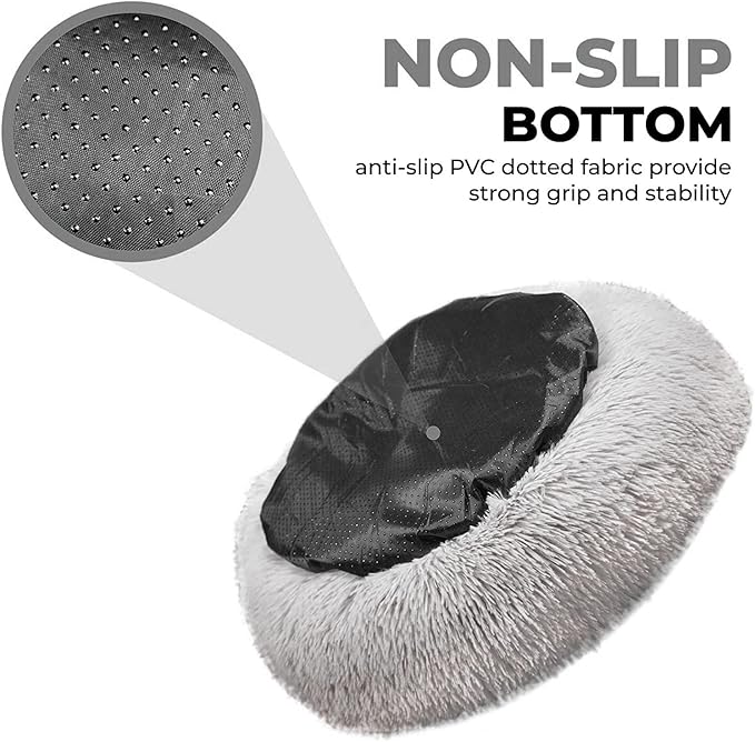 Whiskers & Friends Cat Bed, Cat Beds for Indoor Cats Washable, Orthopedic Soft Fluffy Round Calming Pet Bed for Small to Large Kitty Kittens & Small Dogs - Light Grey-C - 23.00" x 23.00" x 7.00"