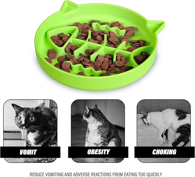 Silicone Cat Slow Feeder,Slow Feeder Bowl Wet Food with Suction Cups，Cat Interactive Toys,Effectively Reduce Overeating in Kitty (Blue+ Green, 1 Cup)