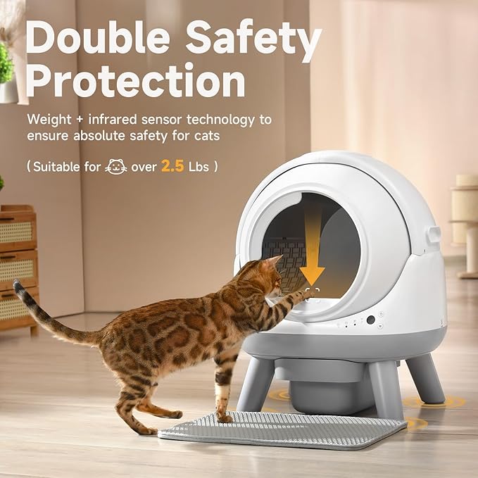 Self Cleaning Litter Box for Multiple Cats, G1 Automatic Litter Box with Smart APP Control & Health Monitoring, Includes 2 Roll Trash Bags and Litter Mat (White)