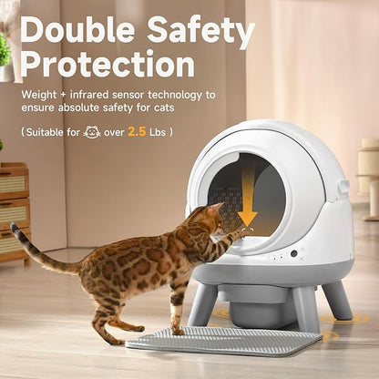Self Cleaning Litter Box for Multiple Cats, G1 Automatic Litter Box with Smart APP Control & Health Monitoring, Includes 2 Roll Trash Bags and Litter Mat (White)