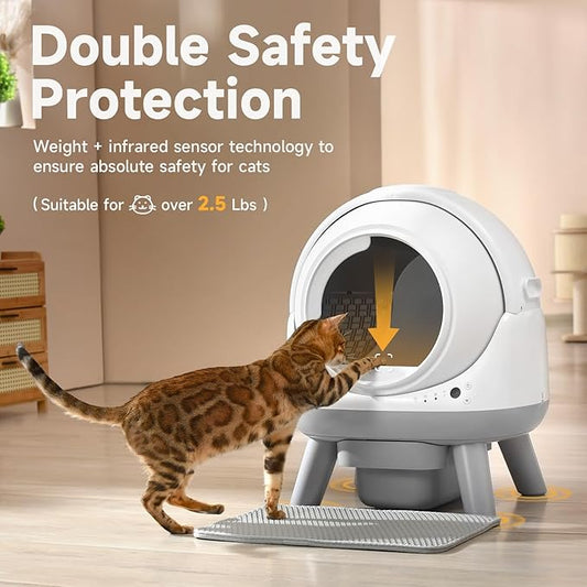 Self Cleaning Litter Box for Multiple Cats, G1 Automatic Litter Box with Smart APP Control & Health Monitoring, Includes 2 Roll Trash Bags and Litter Mat (White)