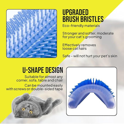 Cat Self Groomer – Wall Corner Grooming Brushes for Cats and Small Pets – Soft Silicone Massage Brush for Shedding Control and Face Rubbing (Dark Blue)