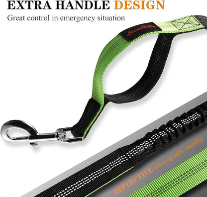 Heavy Duty Dog Leash with Bungee Traffic Handle Dog Leash Reflective Dog Leash with Double Padded Handles - Durable Dog Leash for Small Medium Large Dogs Training Walking 4ft (Black)