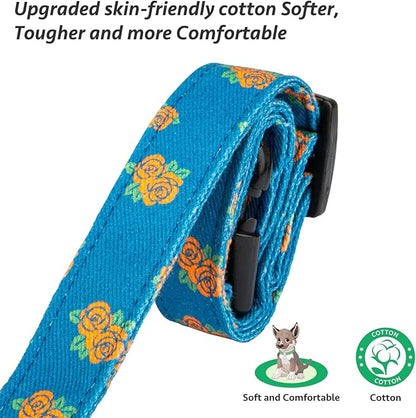 Cotton Handmade Dog Collar Cute and Distinctive Patterns Blue Rose with Pendant for Girl Boy Dogs Collars S