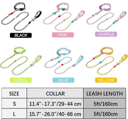 JSXD Dog Leash and Collar Set with AirTag Holder for Small Medium Large Dogs,5 FT Double Rope Leashes with Adjustable Reflective Soft Padded Nylon Pet Collars (Yellow, Small)