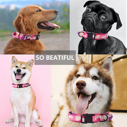 Xqpetlihai Tactical Dog Collar Adjustable Military Nylon Dog Collar with Control Handle and Heavy Duty Metal Buckle for Medium and Large Dogs (Pink Camo,XXL)