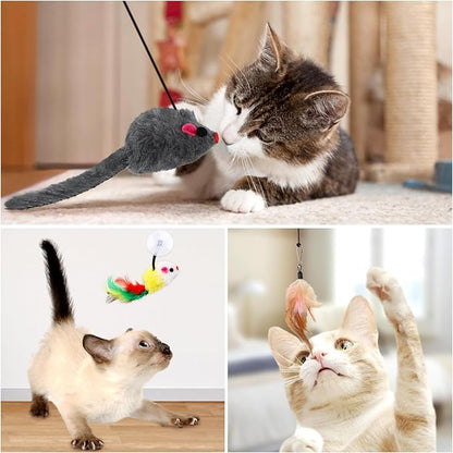 Cat Toys Replacement Cat Toy Wand Refills, 12 Pcs Cat Feathers Refill, Cat Toy Mouse Cat Wand Refill Attachments for Indoor Cats