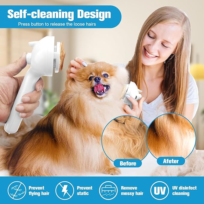 Steam Brush for Cats,4 in 1 Cat Steam Brush Self-Cleaning Slicker Brushes for Dogs,Pet Spary Hair Removal Comb for Grooming Massage,Recharegable Cat Dog Brush Used for Long&Short Haired Dogs White