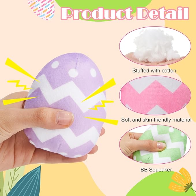 Leyndo 12 Pieces Dog Easter Eggs Bulk Pastel Egg Squeaky Dog Gift Plush Stuffed Pet Gifts for Medium Small Dogs Teething Chew Easter Costume Pet