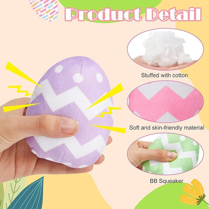 Leyndo 12 Pieces Dog Easter Eggs Bulk Pastel Egg Squeaky Dog Gift Plush Stuffed Pet Gifts for Medium Small Dogs Teething Chew Easter Costume Pet