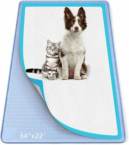 Pee Pad Holder for Dogs, 34" x 22" Silicone Pee Tray Mat Leak-Proof, High Edge, No Spill Pet Pad Holder for Puppy, Cat, Rabbit, Training Pads for Floor Protection, No Pee Pads (Blue)