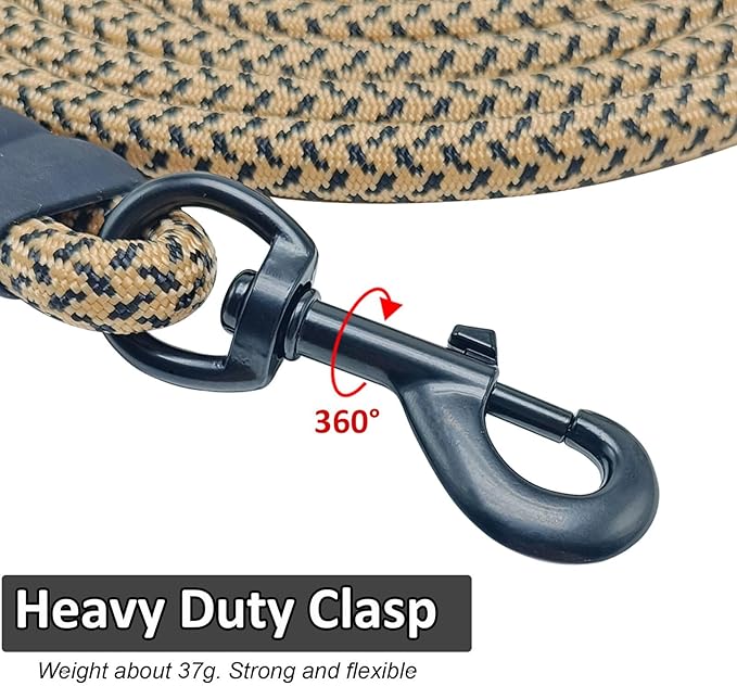 MayPaw Heavy Duty Rope Dog Leash, 3/4/5/6/7/8/10/12/15/20 FT Nylon Pet Leash, Soft Padded Handle Thick Lead Leashes for Large Medium Dogs (Brown, 1/2" * 10')