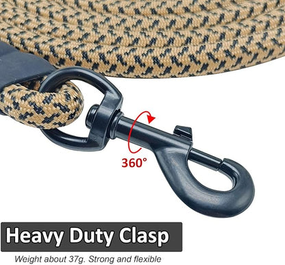 MayPaw Heavy Duty Rope Dog Leash, 3/4/5/6/7/8/10/12/15/20 FT Nylon Pet Leash, Soft Padded Handle Thick Lead Leashes for Large Medium Dogs (Brown, 1/2" * 10')