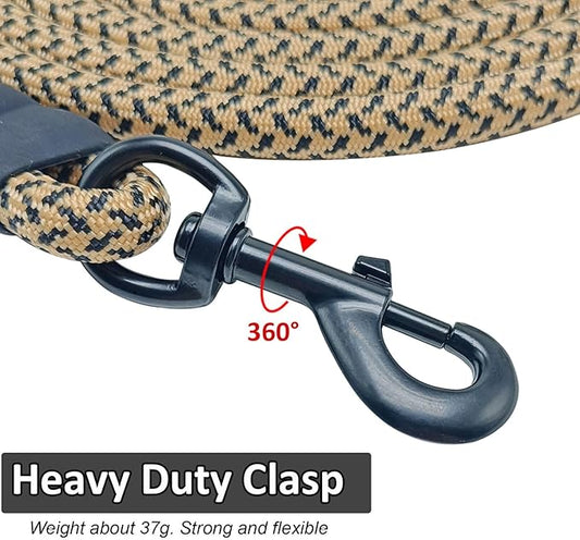 MayPaw Heavy Duty Rope Dog Leash, 3/4/5/6/7/8/10/12/15/20 FT Nylon Pet Leash, Soft Padded Handle Thick Lead Leashes for Large Medium Dogs (Brown, 1/2" * 10')