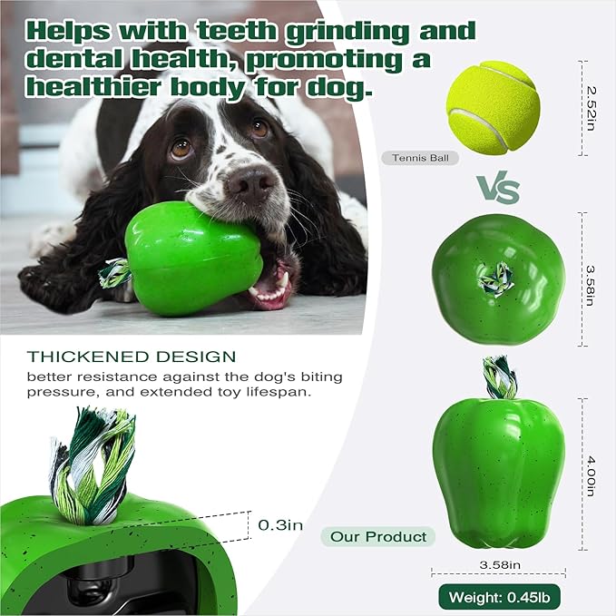 Large Size Green Apple Squeaky Dog Toy for Medium/Large Aggressive Chewers Breeds Dogs Durable Bouncy Squeak Ball