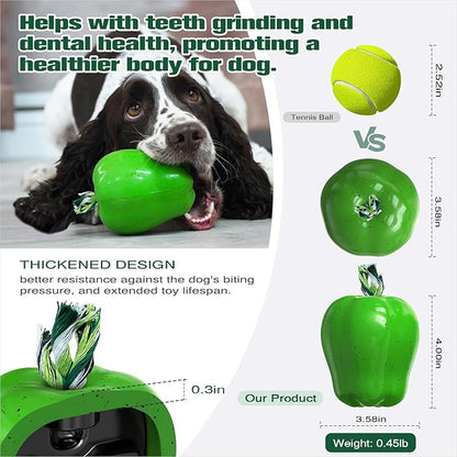 Large Size Green Apple Squeaky Dog Toy for Medium/Large Aggressive Chewers Breeds Dogs Durable Bouncy Squeak Ball