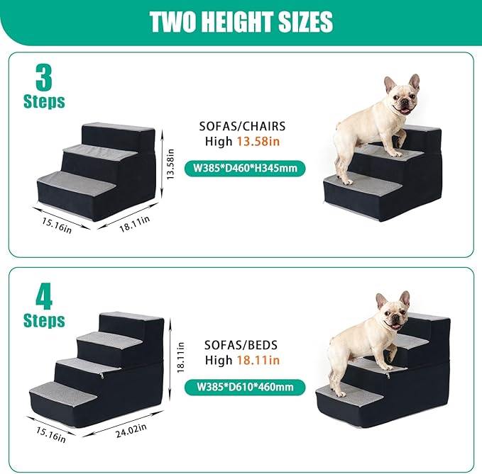 Dog Stairs for Small Dogs 18" H, Non-Slip Pet Stairs Ramp for Small Medium Dogs and Cats, Doggy Steps for Bed, Couch or Chair, High Density Foam Indoor (Grey, 15"x24"x18", 4)