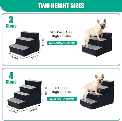 Dog Stairs for Small Dogs 18" H, Non-Slip Pet Stairs Ramp for Small Medium Dogs and Cats, Doggy Steps for Bed, Couch or Chair, High Density Foam Indoor (Grey, 15"x24"x18", 4)