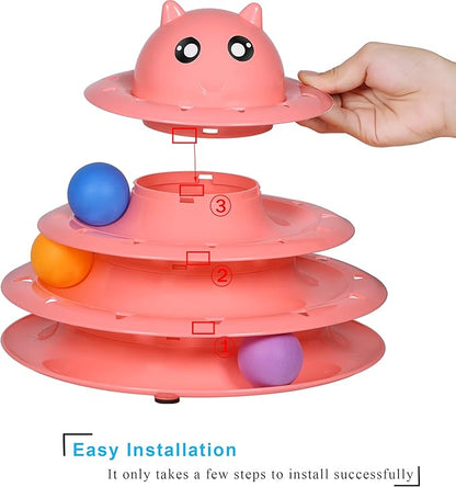 UPSKY Cat Toy Roller 3-Level Turntable Cat Toy Balls with Six Colorful Balls Interactive Kitten Fun Mental Physical Exercise Puzzle Toys