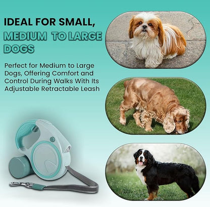 Retractable Dog Fancy Leash with Flashlight and Dispenser, 16 ft Dog Retractable Leash is Perfect for Safe and Comfortable Walking with Your Pet - Suitable for Dogs - Green