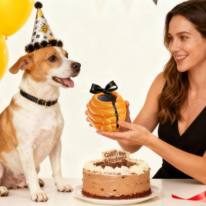 3 in 1 Durable Dog Toys for Aggressive Chewers 2 Pack, Dog Treat Dispenser and Enrichment Licking Toys in Honey Pot Shape, Boredom Killing and Mental Stimulation Toys for Large Dogs to Keep Them Busy