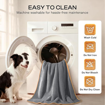 Luciphia Waterproof Pet Blanket, Liquid Pee Proof Dog Blanket for Sofa Bed Couch, Reversible Sherpa Fleece Furniture Protector Cover for Small Medium Large Dogs Cats, Grey+Beige Large（65" x 57"）