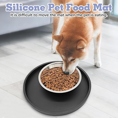 BNOSDM 2 PCS Dog Feeding Mat Black Silicone Pet Food Mats Waterproof for Dog Cat Bowl Placemats Nonslip Cat Food Mat for Small and Medium Cats and Dogs (9.1in)