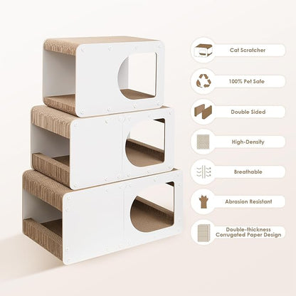 EHEYCIGA Cardboard Cat Scratcher House, 20-Inch Corrugated Cat Scratcher for Indoor Cats, Large Scratching Board Pad, White