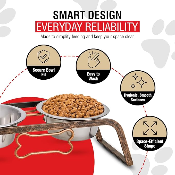 Loving Pets Elevated Dog Bowls – Raised Stainless Steel Dog Bowls with Steel Stand – Non-Skid, No Spill Feeder for Small, Medium & Large Dogs – Easy to Clean, Durable Raised Dog Feeding Station