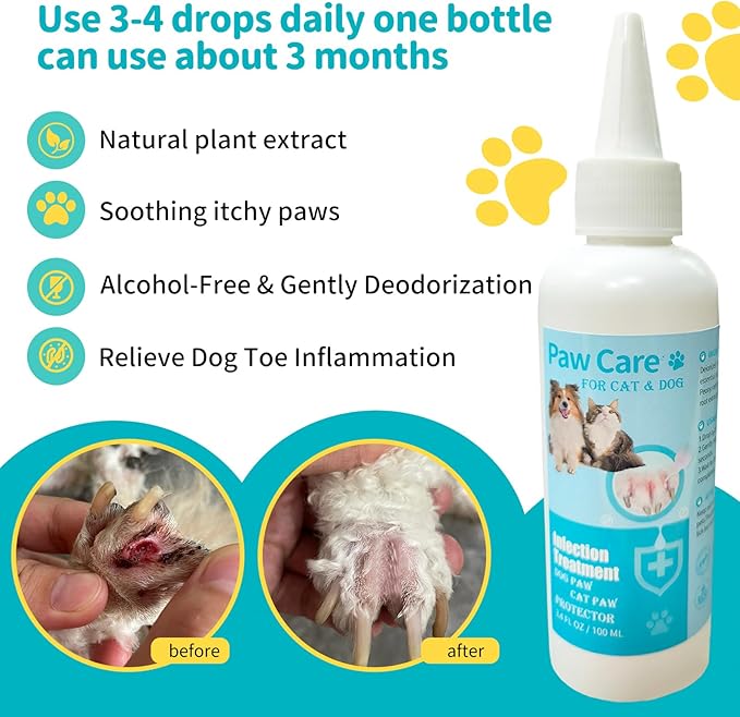 Dog Paw Cleaner, Paw Cleaner for Dogs, Dog Licking Paws Treatment,3.4oz Dog Paw Cleaning Solution, Dog Foot Cleaner, No Rinse Pet Toes Drops Safe Cat Cleanser Care for Cleaning Grooming