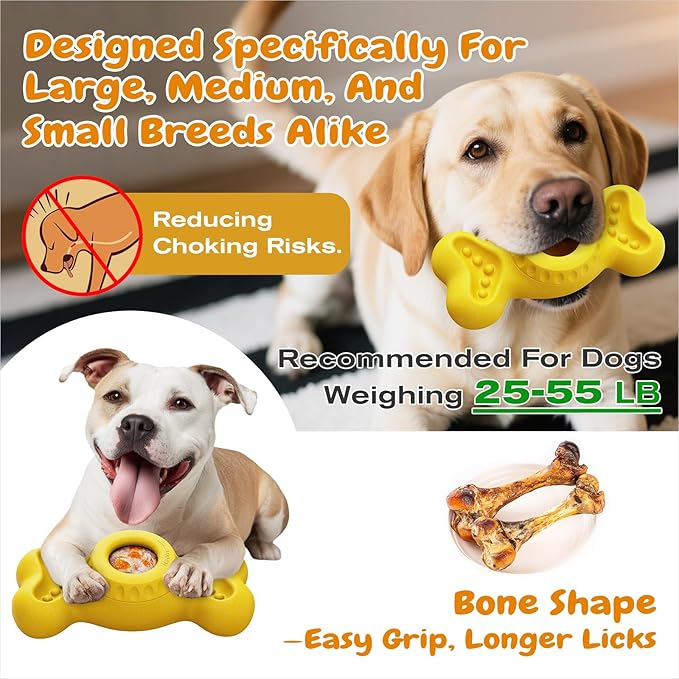 KADTC Large-Size 3 in 1 Durable Dog Enrichment Toy - Fillable & Frozen Bone Lick Toy - No-Transfer Freeze & Play Mess-Free - Ultimate Boredom Buster & Tough Chew Toys for Large Dogs - BPA-Free, Safe