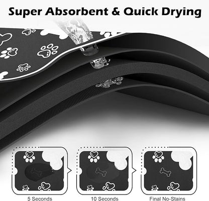 Dog Cat Food Mat,Rapid Absorbent Pet Feeding Mat, Bone Shaped Dog Placemat Water Bowl Mat with Rubber Backing,No Stains Dog Cat Food Mats Indoor, Pet Accessories Supplies 23"x36" Black