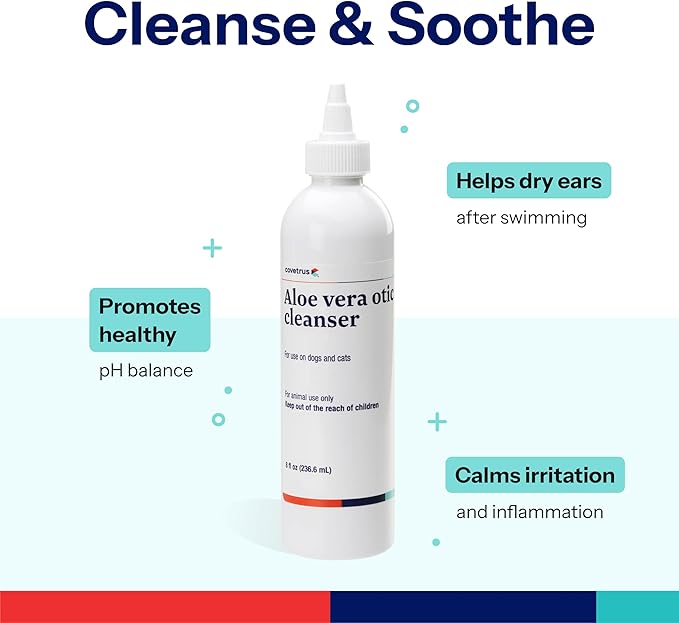 Covetrus Aloe Otic Ear Cleaning Solution for Dogs & Cats, Gentle Routine Ear Cleanser with Aloe Vera, Helps Remove Wax & Dry Ears, 8 oz