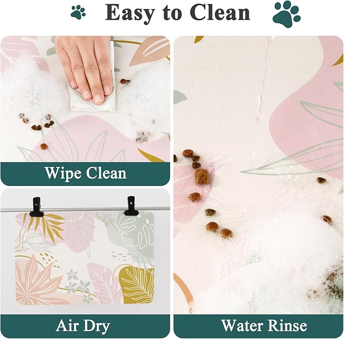 Topotdor Boho Dog Food Mat - Absorbent Quick-Dry Cat Bowl Mat for Food and Water, Non-Slip Pet Feeding Placemat for Messy Drinkers Dog Accessories Pet Supplies, 12"x20", Pink