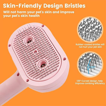 Cat Steam Brush with Release Button, 3-in-1 Steam Grooming Brush for Shedding, Hair Removal tool for Dogs & Cats, Self Cleaning Spray Comb with Mist for Long Haired Pets