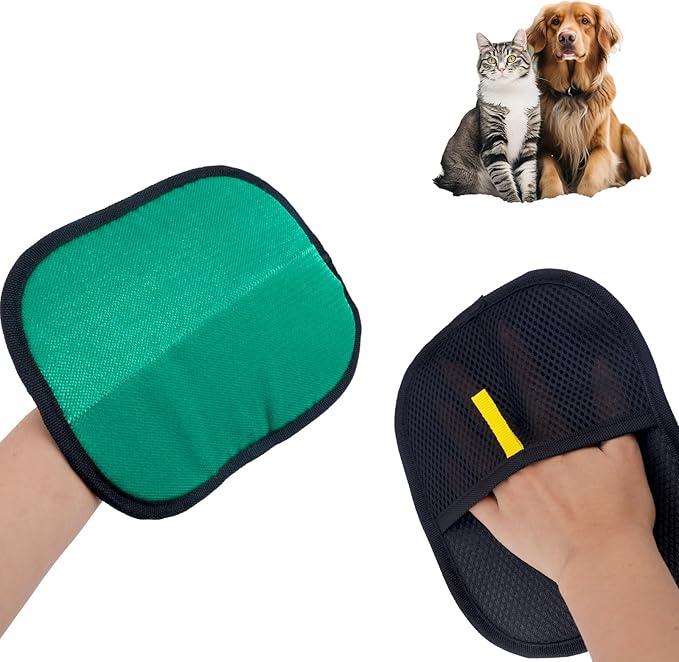 Double-Sided Pet Grooming Gloves, Electrostatic Versatile Static Pet Hair Remover Glove Reusable Static Cat Grooming Tools for Carpet Couch Clothing Furniture Supplies (Green)