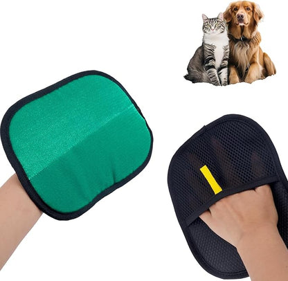 Double-Sided Pet Grooming Gloves, Electrostatic Versatile Static Pet Hair Remover Glove Reusable Static Cat Grooming Tools for Carpet Couch Clothing Furniture Supplies (Green)
