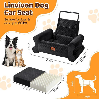 Dog Car Seat for Medium/Large Dogs up to 60 lbs, Memory Foam Dog Booster Seat with Thick Cushion, Pet Car Seat for Back with Detachable Washable Cover, Storage Pockets for SUV, Pick Up, Trunk, Black