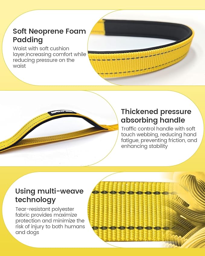 Hands Free Dog Leash & Car Seatbelt, 5.9-9.5ft Crossbody Dog Belt with Dual Soft Handles, Shock-Absorbing, 360° Clip, Reflective Design for Walking, Running, Hiking, Travel.(Yellow)