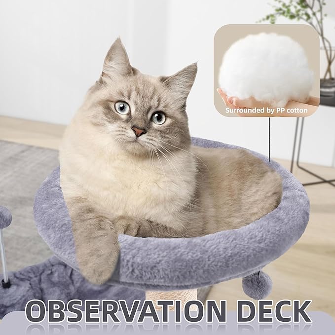 TWDEPART 42.5'' Cat Tree for Indor Cats, Multifunctional Cat Tower with Cozy Condo, Perches, Scratching Posts and Hammock, Grey…