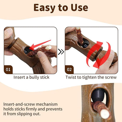 Bully Stick Holder for Dogs - for Aggressive Chewers Treat Chew Holder, Heavy Duty Yak Chew Toy Nylon Bone, Prevent Choking Safety Device for Small Medium Large Dogs, No More Swallowed Ends