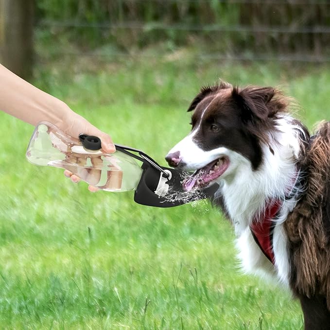 TIOVERY Dog Water Bottle, Portable Pet Water Dispenser Feeder Leak Proof with Drinking Cup Dish Bowl for Outdoor Walking, Hiking, Travel, 20OZ Water Bottle Fit for Small to Large Dogs and Cats Black