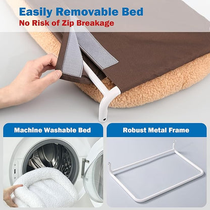 Zakkart Foldable Cat Hammock for Window - Cordless, Embeded Machine Washable Bed, Robust Metal Frame - Cat Window Perch for Large Cats and Kitten (Brown Bolster Bed, Medium)