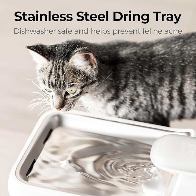 Cordless Pet Water Fountain, Automatic Cat Water Founatin Battery Operated, 4.5L with Stainless Steel Tray for Cats Dogs Multiple Pets Indoor, Wirelss Water Pump and Ultra-Quiet S7 Air White