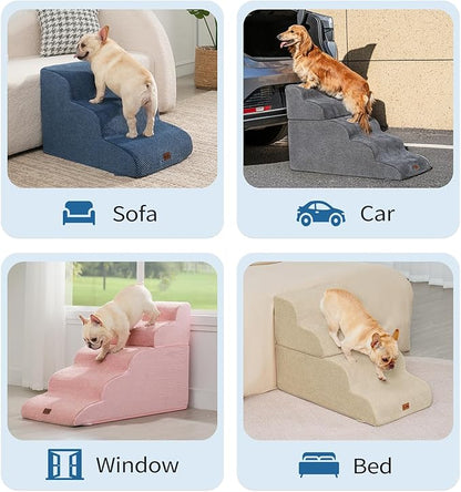 Made4Pets Dog Stairs Ramp for High Bed 22.8" H, 5-Step Pet Stairs for Bed Couch Sofa Climbing, 35D Foam Pet Steps for Small Dogs and Cats, Non-Slip Bottom Dog Steps, Navy